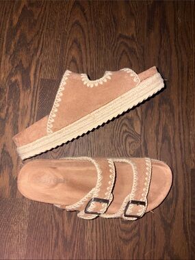 Refresh Tan Double-Buckle Slide Sandals